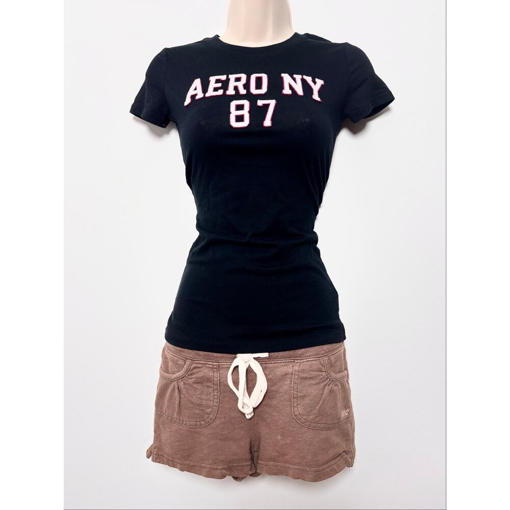 Aeropostale Black Fitted Baby Tee White and Red Chenille Logo
